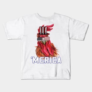 Merica Funny chicken 4th of july celebration gift Kids T-Shirt